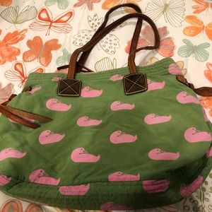 Dooney and Bourke green with pink ducks hand bag